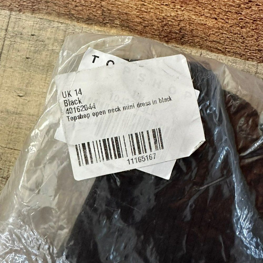 Topshop open neck ribbed knit long sleeve mini dress in black -10 - Picture 9 of 9